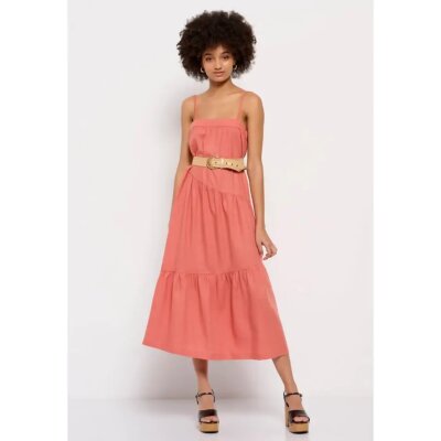 Γυναικείο φόρεμα Linen blend Κοραλλί FUNKY BUDDHA FBL007-132-13