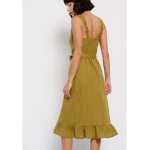 Γυναικείο Midi Φόρεμα Linen blend Λαδί FUNKY BUDDHA FBL007-133-13 - Image 6