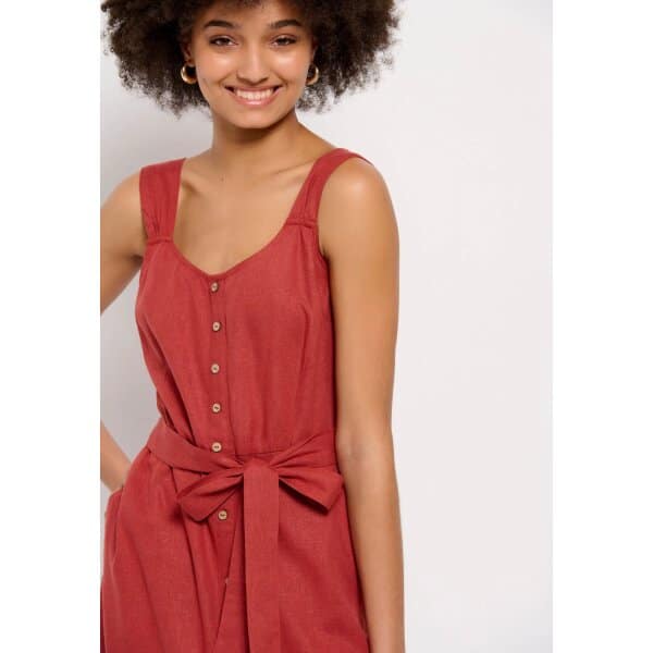 Γυναικείο Midi Φόρεμα Linen blend Κοραλλί FUNKY BUDDHA  FBL007-133-13 - Image 2