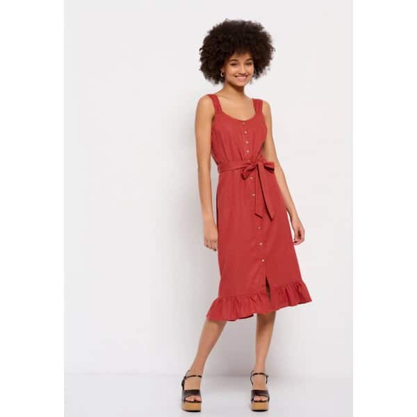 Γυναικείο Midi Φόρεμα Linen blend Κοραλλί FUNKY BUDDHA  FBL007-133-13 - Image 3