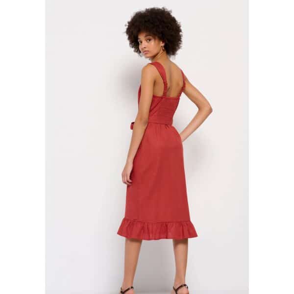 Γυναικείο Midi Φόρεμα Linen blend Κοραλλί FUNKY BUDDHA  FBL007-133-13 - Image 4