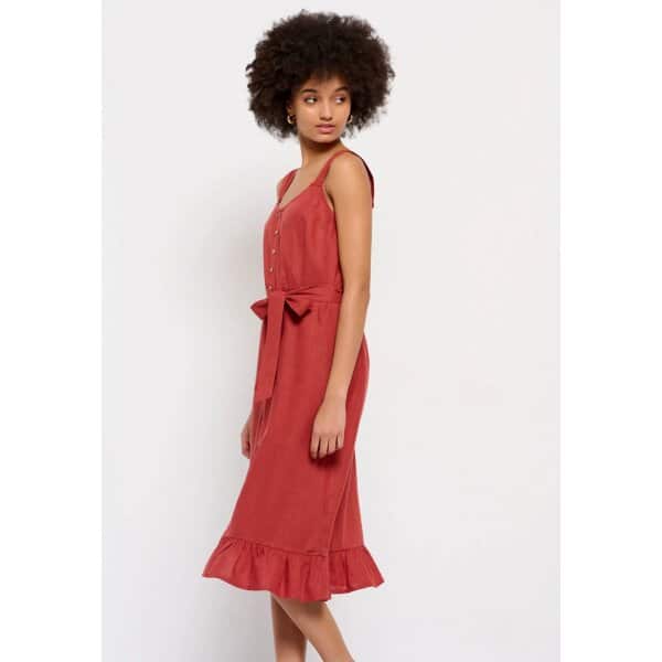 Γυναικείο Midi Φόρεμα Linen blend Κοραλλί FUNKY BUDDHA  FBL007-133-13 - Image 5