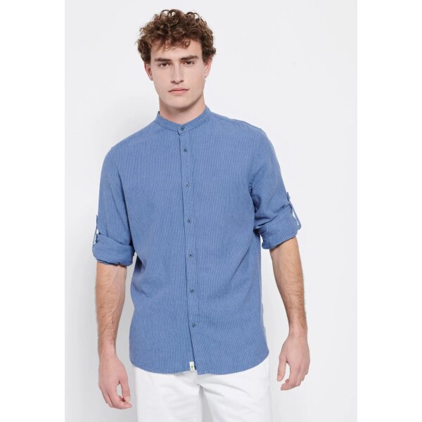 FBM007-076-05_INDIGO_1 (1) Ανδρικό Πουκάμισο ΜΑΟ Λινό FUNKY BUDDHA FBM007-076-05 Μπλέ - Image 2