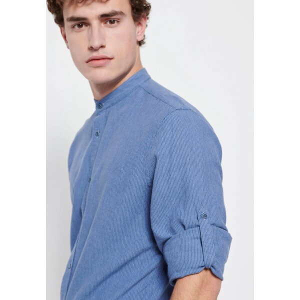 FBM007-076-05_INDIGO_3 Ανδρικό Πουκάμισο ΜΑΟ Λινό FUNKY BUDDHA FBM007-076-05 Μπλέ - Image 4