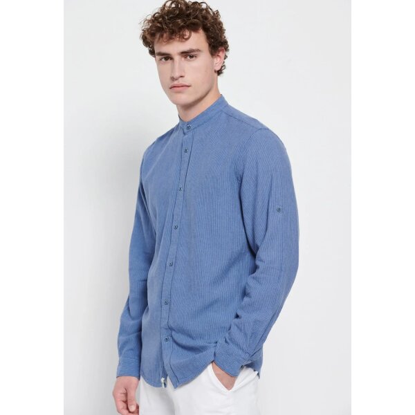 FBM007-076-05_INDIGO_5 Ανδρικό Πουκάμισο ΜΑΟ Λινό FUNKY BUDDHA FBM007-076-05 Μπλέ - Image 6