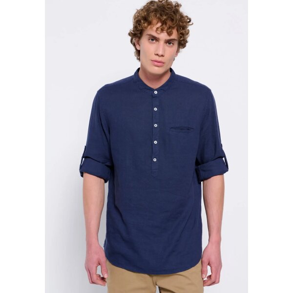 Ανδρικό Πουκάμισο  Λινό Μαο FUNKY BUDDHA FBM007-078-05 Μπλέ - Image 2