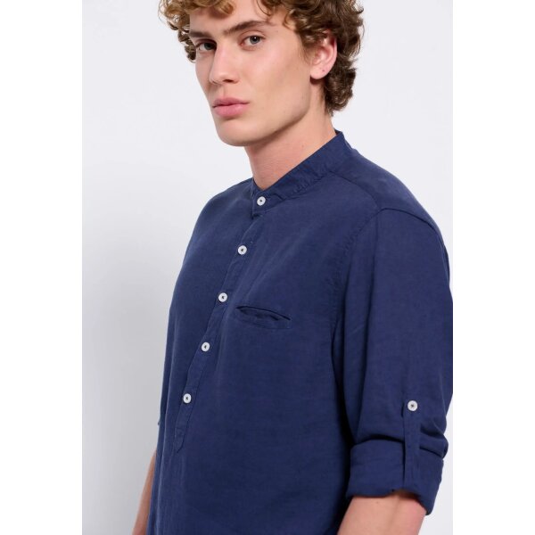 Ανδρικό Πουκάμισο  Λινό Μαο FUNKY BUDDHA FBM007-078-05 Μπλέ - Image 4