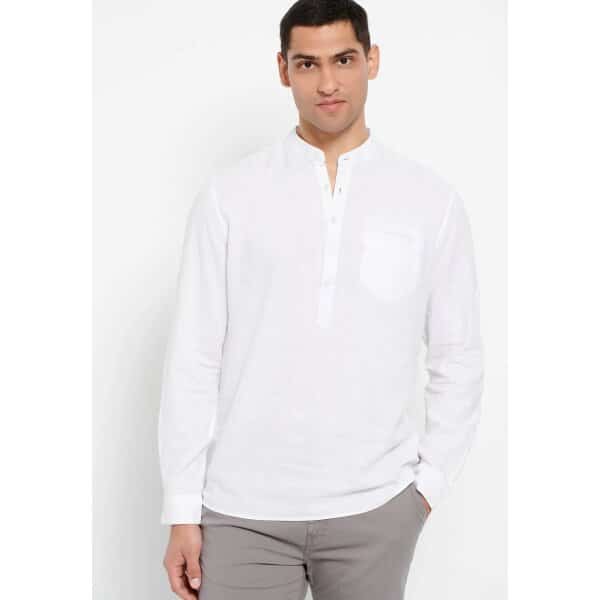 Ανδρικό Πουκάμισο  Λινό Μαο FUNKY BUDDHA FBM007-078-05 Λευκό - Image 1