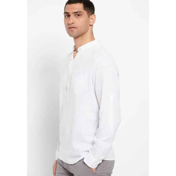 Ανδρικό Πουκάμισο  Λινό Μαο FUNKY BUDDHA FBM007-078-05 Λευκό - Image 5