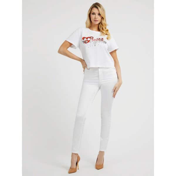 W3GI33KB3P0-G011-ALT1 Γυναικεία Μπλούζα T-shirt με λογότυπο με στρας  GUESS Λευκό W3GI33KB3P0-G011 - Image 2