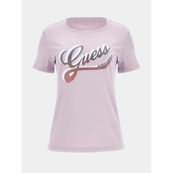 W3GI34I3Z14-G4R4-ALTGHOST Γυναικεία Μπλούζα T-shirt με λογότυπο με στρας GUESS Μώβ W3GI34I3Z14-G4R4 - Image 3