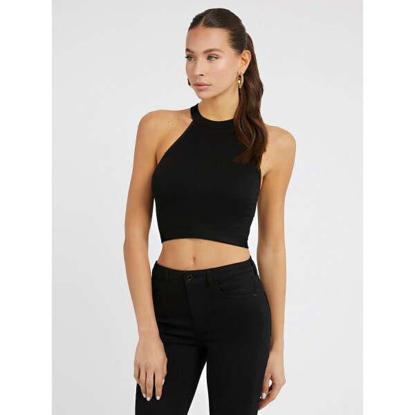 W3GZ02Z2ZN0-JBLK Γυναικείο Πλεκτό τοπ με ένθετο από δαντέλα GUESS Μαύρο W3GZ02Z2ZN0-JBLK - Image 1