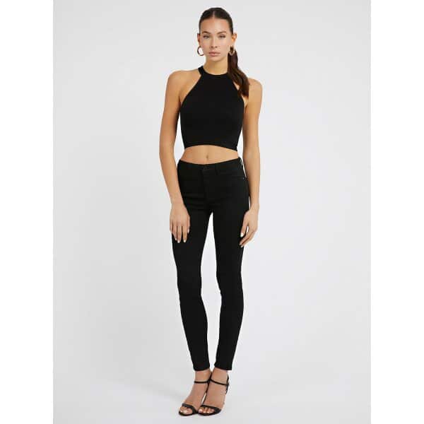 Γυναικείο Πλεκτό τοπ με ένθετο από δαντέλα GUESS  Μαύρο W3GZ02Z2ZN0-JBLK - Image 4