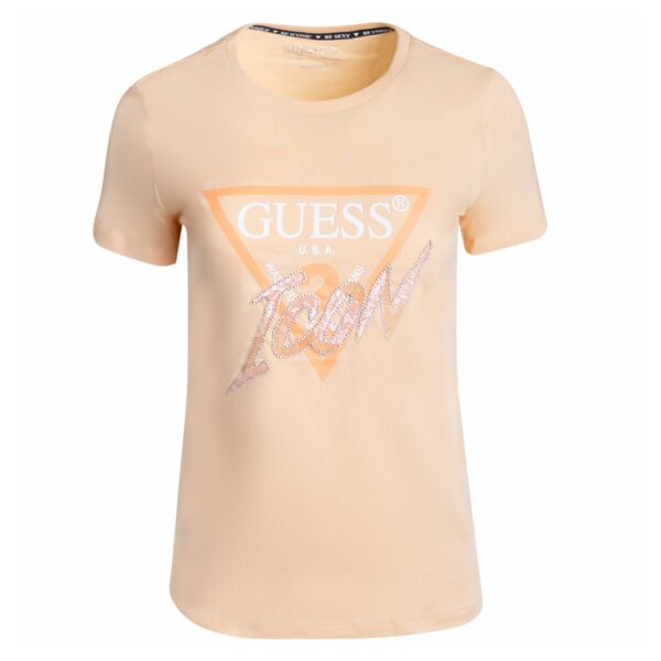 GUESS-DAMSKE-TRICKO-T-SHIRT-SS-CN-ICON-TEE-BEIGE-W3GI46I3Z14-A60N-276667-680x714 Γυναικεία Μπλούζα T-shirt Guess Icon W3GI46I3Z14-A60N - Image 1