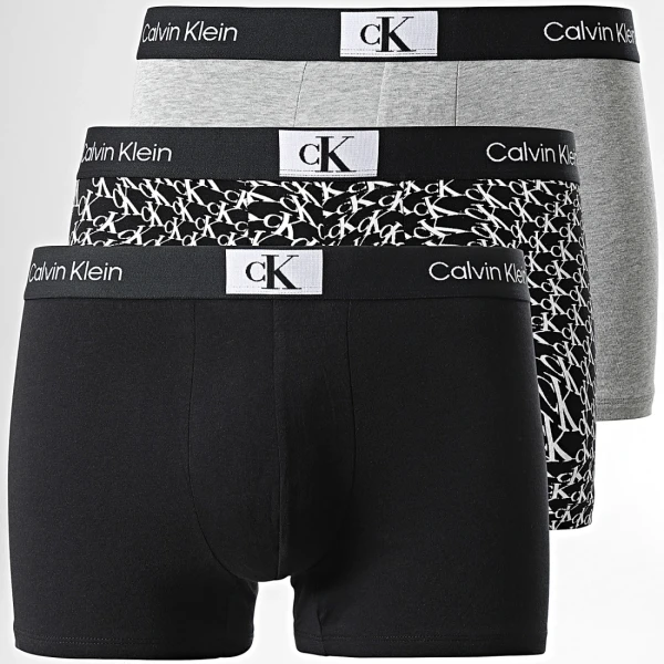 Ανδρικά εσώρουχα CALVIN KLEIN NB3528E  3PK TRUNK Γκρι Μαύρο - Image 2