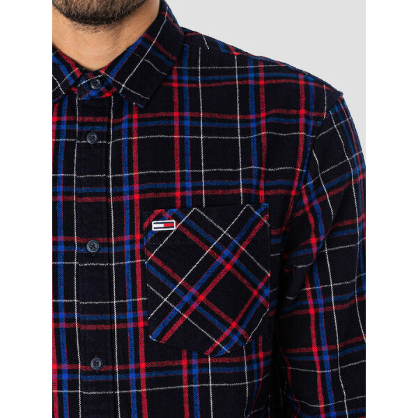 fixedratio_20230824094701_49238262 Ανδρικό Πουκάμισο Φανέλα TOMMY JEANS DM0DM17253 CLSC CKECK POCKET Καρό Μπλε - Image 3