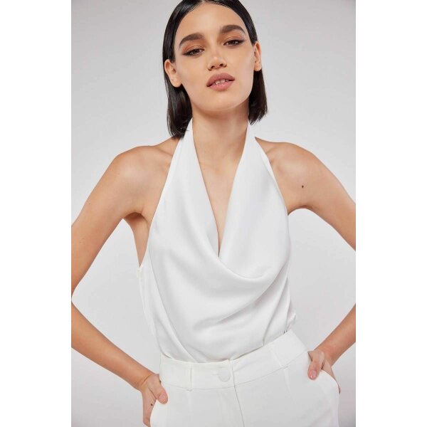 Εξώπλατη σατέν  Λευκή μπλούζα ντραπέ EMILIA Mind Matter  2023S015 - Image 3