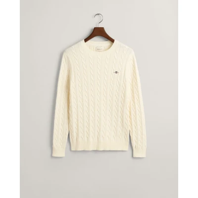 Ανδρικό Πλεκτό GANT COTTON CABLE C-NECK 8050601 Εκρού