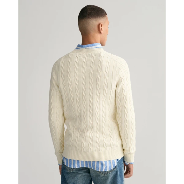 Ανδρικό Πλεκτό GANT COTTON CABLE C-NECK 8050601 Εκρού - Image 3