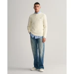 Ανδρικό Πλεκτό GANT COTTON CABLE C-NECK 8050601 Εκρού - Image 4