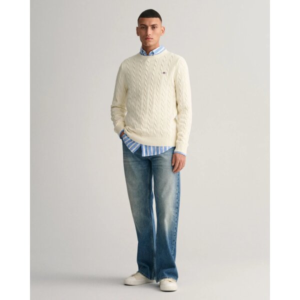 Ανδρικό Πλεκτό GANT COTTON CABLE C-NECK 8050601 Εκρού - Image 4