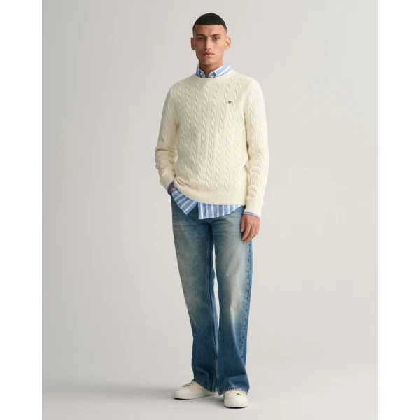 Ανδρικό Πλεκτό GANT COTTON CABLE C-NECK 8050601 Εκρού - Image 4