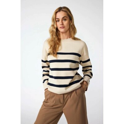 Γυναικεία μπλούζα πλεκτή Μπέζ ONLALBERTE LS STRIPE O-NECK 15294771