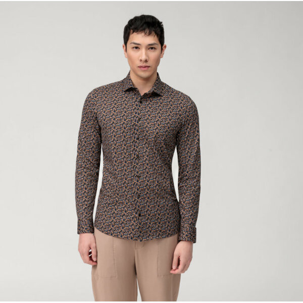 20504428-706x700 Ανδρικό Πουκάμισο OLYMP Level Five body fit 20504428 Μαύρο Καφέ - Image 1