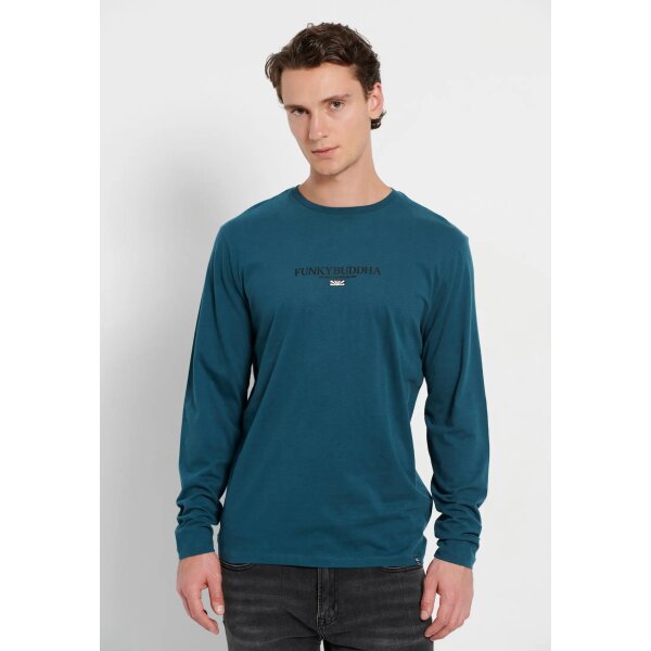 Ανδρική Μπλούζα Μακό FUNKY BUDDHA FBM008-001-07 Πετρόλ - Image 2