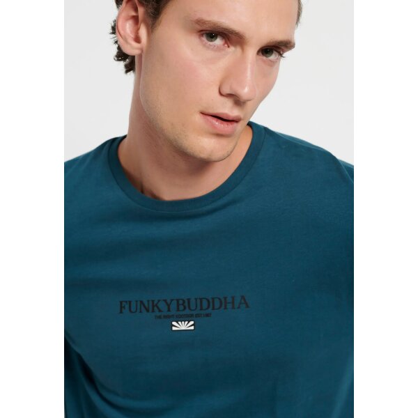 Ανδρική Μπλούζα Μακό FUNKY BUDDHA FBM008-001-07 Πετρόλ - Image 4