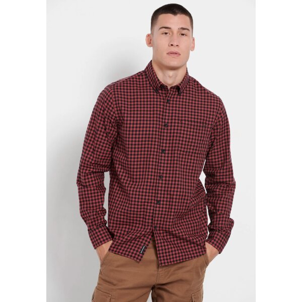 Ανδρικό Πουκάμισο FUNKY BUDDHA Καρώ FBM008-004-05 Μπορντω - Image 2