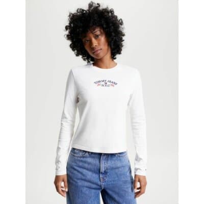 Γυναικεία Μπλούζα Λευκή CROPPED ΜΑΚΡΥΜΑΝΙΚΗ TOMMY JEANS DW0DW16448-YBH