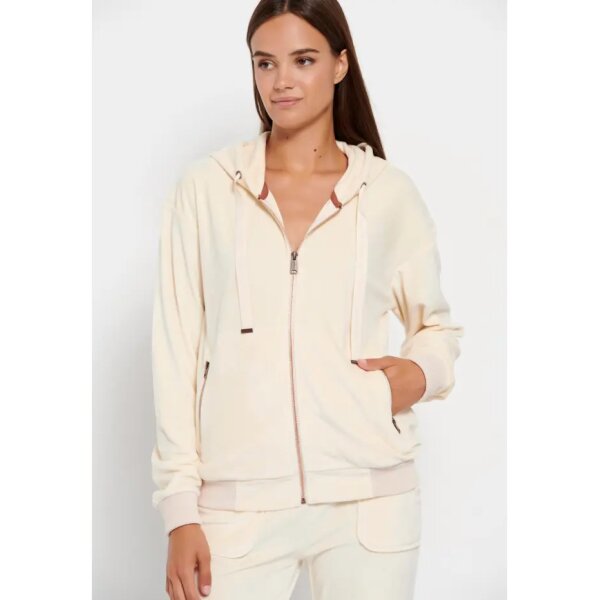 Γυναικεία Βελουτέ ζακέτα με κουκούλα Εκρού FUNKY BUDDHA FBL008-100-06 - Image 1