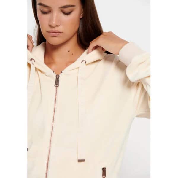 Γυναικεία Βελουτέ ζακέτα με κουκούλα Εκρού FUNKY BUDDHA FBL008-100-06 - Image 2