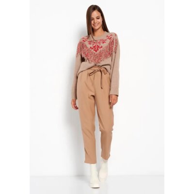Γυναικείο casual παντελόνι με ζώνη Μπέζ FUNKY BUDDHA FBL008-110-02