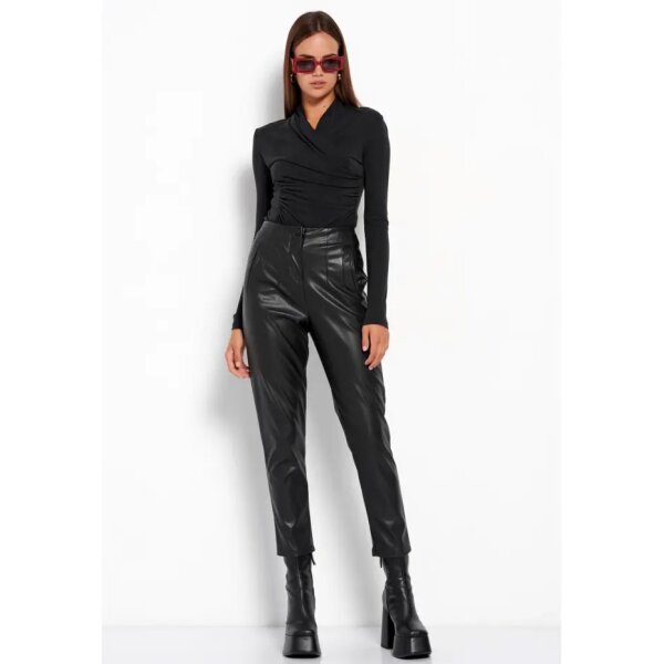 FBL008-120-02_BLACK_2 Γυναικείο casual παντελόνι από οικολογικό δέρμα (PU)Μαύρο FUNKY BUDDHA FBL008-120-02 - Image 1