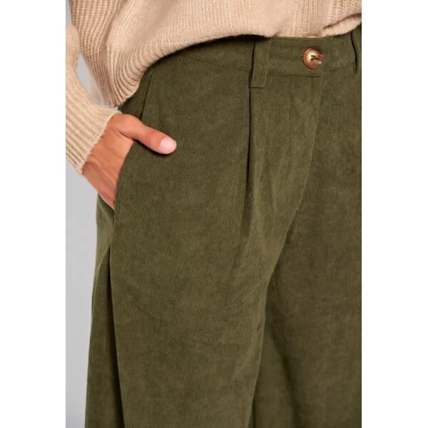 Γυναικείο  Wide leg κοτλέ Παντελόνι FUNKY BUDDHA Χακί FBL008-124-02 - Image 3