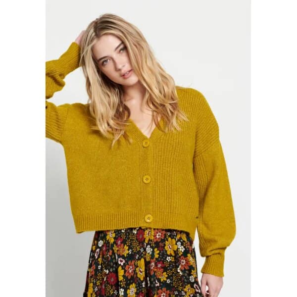 Γυναικεία Πλεκτή ζακέτα με φουσκωτά μανίκια FBL008-128-09 FUNKY BUDDHA - Image 1