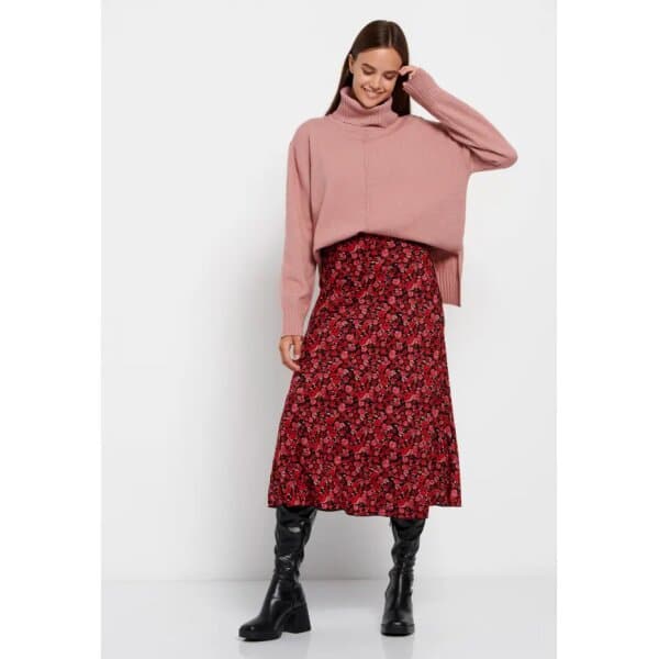 FBL008-139-09_DUSTY_ROSE_1 - Αντιγραφή Γυναικεία Oversized πλεκτή μπλούζα με ψηλό λαιμό FBL008-139-09 Ροζ  FUNKY BUDDHA - Image 1