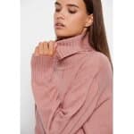 Γυναικεία Oversized πλεκτή μπλούζα με ψηλό λαιμό FBL008-139-09 Ροζ FUNKY BUDDHA - Image 2