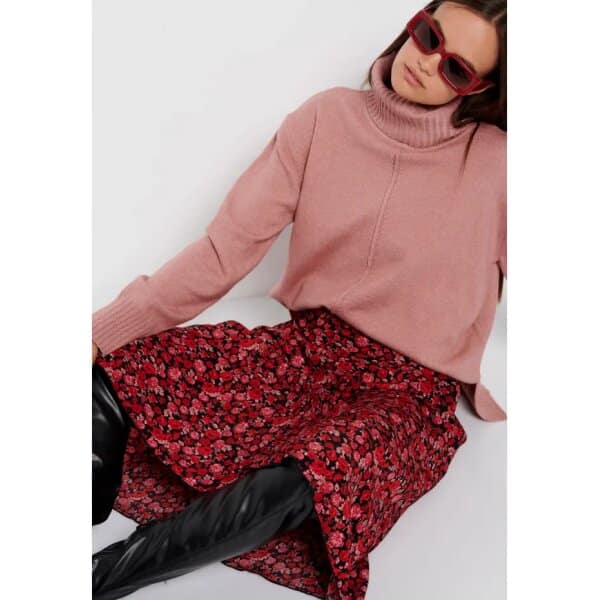 FBL008-139-09_DUSTY_ROSE_3 - Αντιγραφή Γυναικεία Oversized πλεκτή μπλούζα με ψηλό λαιμό FBL008-139-09 Ροζ  FUNKY BUDDHA - Image 3