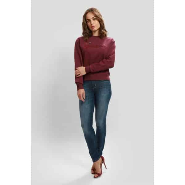 Guess-Sudadera-Mujer-W3BQ12KBKM0-G4A1-2 Γυναικεία Μπλούζα Guess Φούτερ με λογότυπο με στρας μπροστά W3BQ12KBKM0-G4A1 - Image 2