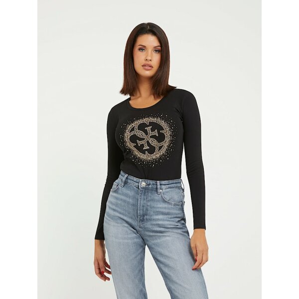 W3BI61J1314-JBLK Γυναικεία Μπλούζα Guess Ελαστική με λογότυπο στρας W3BI61J1314-JBLK - Image 1