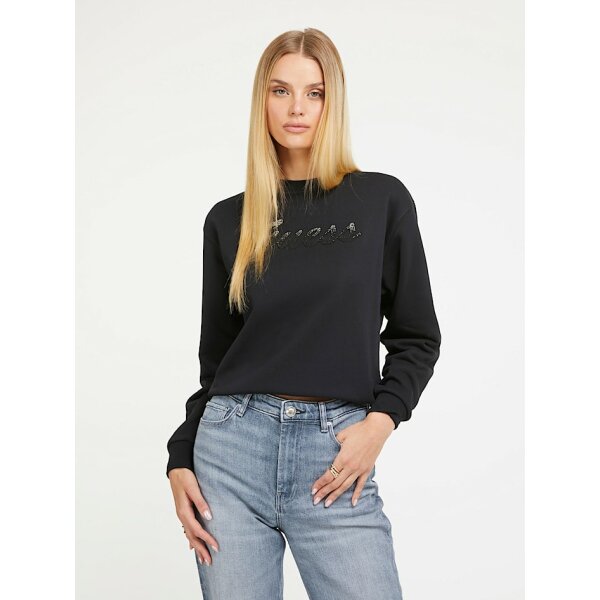 Γυναικεία Μπλούζα Guess Φούτερ με λογότυπο με στρας μπροστά W3BQ12KBKM0-JBLK - Image 1