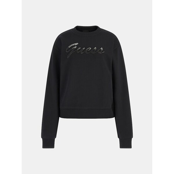 Γυναικεία Μπλούζα Guess Φούτερ με λογότυπο με στρας μπροστά W3BQ12KBKM0-JBLK - Image 4