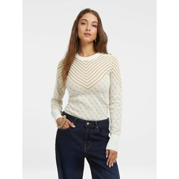 W3BR26Z3AE0-F02T Γυναικείο Πουλόβερ με λογότυπο 4g Guess Εκρού W3BR26Z3AE0-F02T - Image 1