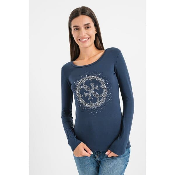 Γυναικεία Μπλούζα  Guess Ελαστική με λογότυπο στρας Μπλέ W3BI61J1314-G7P1 - Image 3