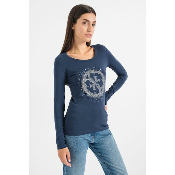 Γυναικεία Μπλούζα  Guess Ελαστική με λογότυπο στρας Μπλέ W3BI61J1314-G7P1 - Image 2