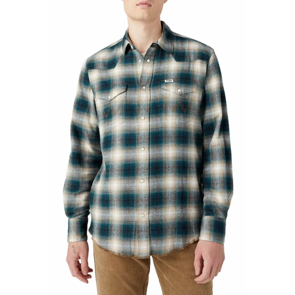 Ανδρικό Πουκάμισο WRANGLER 112341164 Πράσινο Μπέζ - Image 3