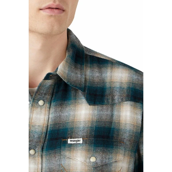 Ανδρικό Πουκάμισο WRANGLER 112341164 Πράσινο Μπέζ - Image 4